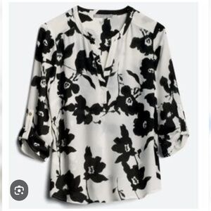 DANIEL RAINN split neck black white floral koda top blouse shirt xs 6